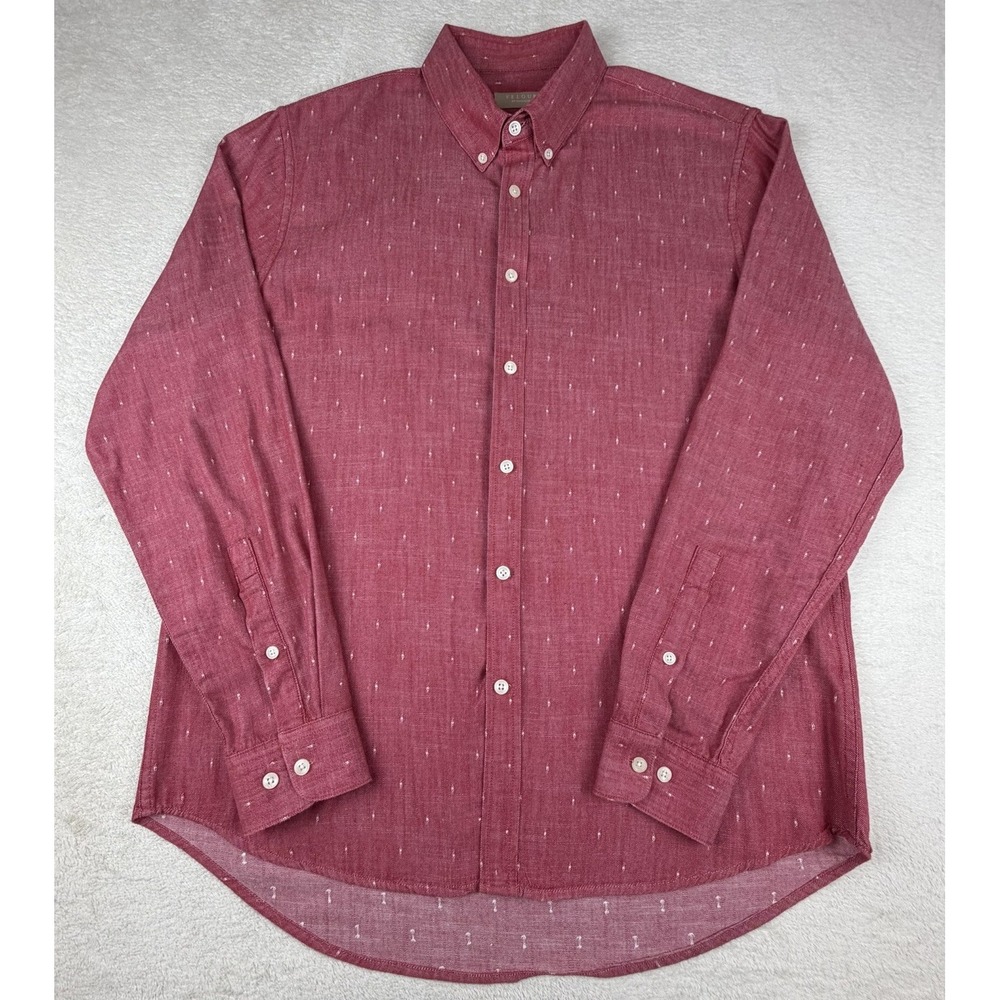 Velour By Nostalgi Men's Long Sleeve Button Down Shirt Size Large Red Pattern